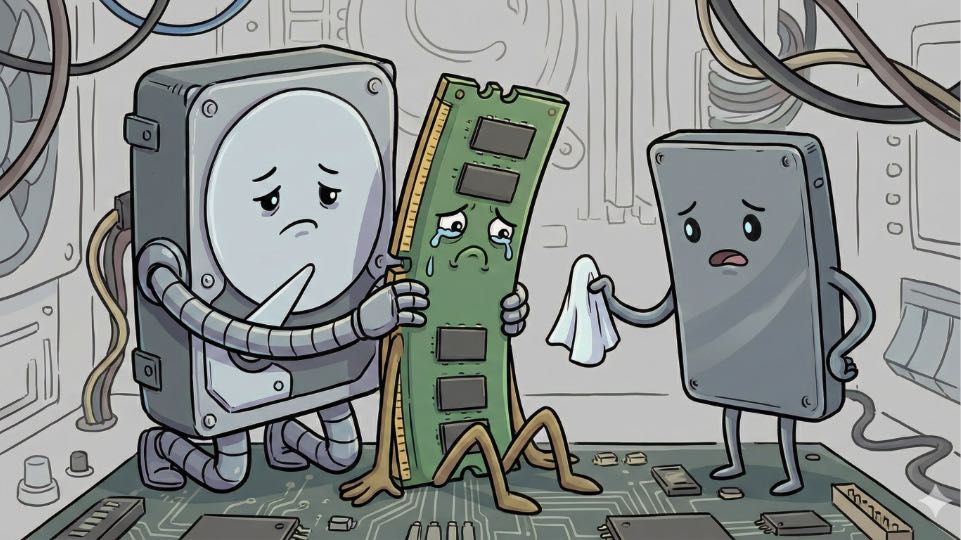 RAM being consoled by a HDD and an SSD